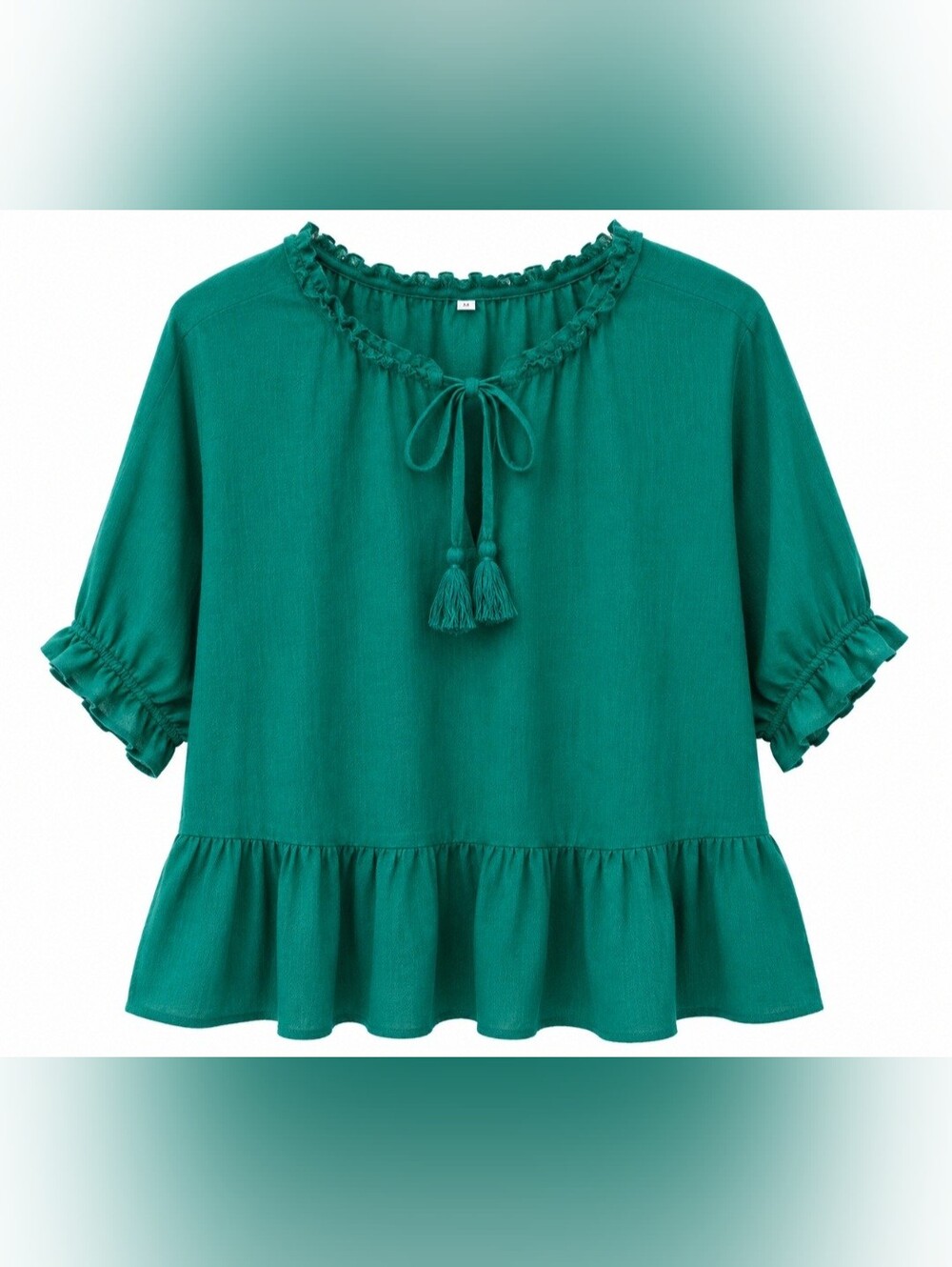 Umgee Green Tassel Peplum Blouse Size 1XL